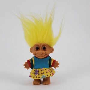 Vintage Russ Berrie Troll Doll Yellow Hair School Girl Backpack 3 inch Figure